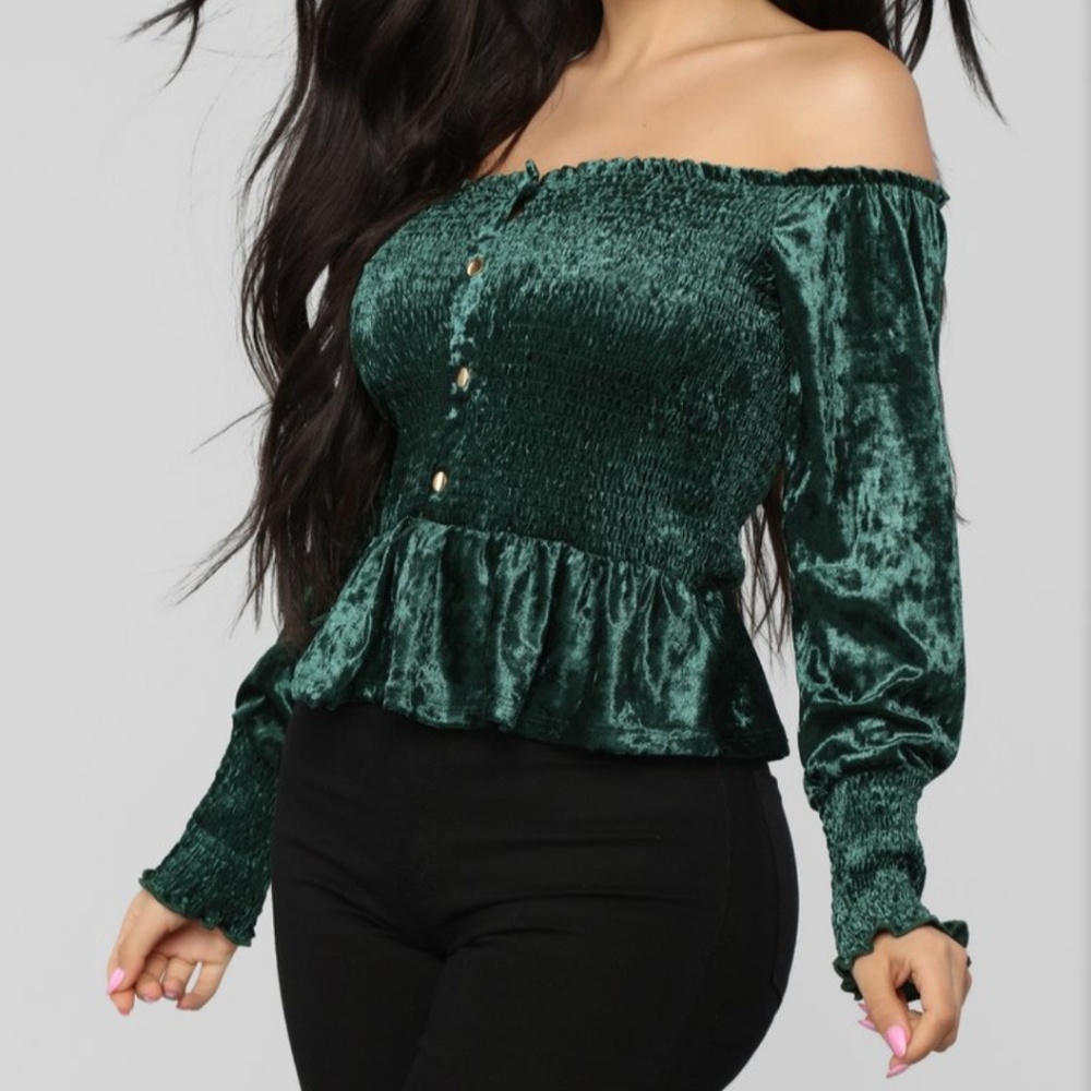 Off-shoulder Peplum Velvet Top
